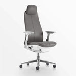 Ergonomic Fern Office Chair with high backrest and adjustable armrests, grey upholstery, and swivel base.